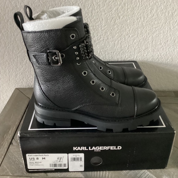 KARL LAGERFELD PARIS Women's Maeva Embellished Buckled Zip Booties, size… - Picture 7 of 16